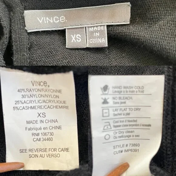 Vince Black Sweater Tunic Top Women's XS Cashmere Blend Keyhole Back with Tie - Picture 3 of 6